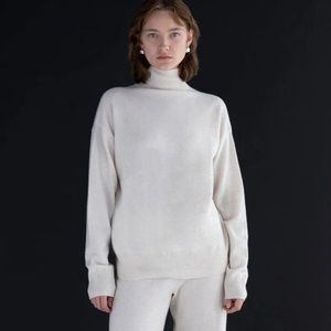 Oak + Fort Black Label Cream Birch Cashmere Turtleneck Sweater